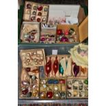 TWO BOXES OF VINTAGE MID-CENTURY CHRISTMAS BAUBLES, approximately one hundred assorted glass