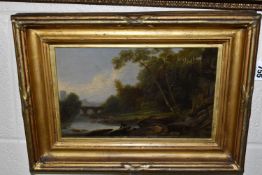 C. WILLIAMS (19TH CENTURY) A RIVER LANDSCAPE WITH AN ANGLER AND CATTLE, signed C. Williams Pinxit,
