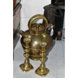 A GROUP OF BRASS AND OTHER ITEMS, to include a brass 'The Kabyle' kettle by B.Perkins & Sons, a