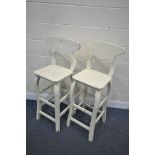 A PAIR OF FRENCH PAINTED HIGH CHAIRS (condition report: -painted peeling in places, solid frame)