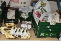 TWO BOXES AND LOOSE CERAMICS AND SUNDRY ITEMS, to include a boxed Portmeirion Botanic Garden '