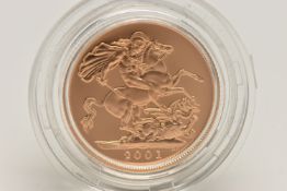 ROYAL MINT FULL GOLD PROOF SOVEREIGN COIN QUEEN ELIZABETH II 2001, .916 fine, 7.98 gram, 22.05mm,