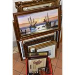 DECORATIVE PICTURES AND PRINTS ETC, to include a Gordon Allen, oil on canvas depicting fishing boats