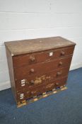 A 19TH CENTURY PAINTED PINE CHEST OF TWO SHORT AND THREE DRAWERS, width 102cm x depth 47cm x