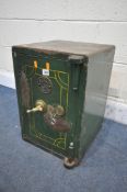 A VINTAGE PHILLIPS AND SON OF BIRMINGHAM GREEN FINISH SAFE, with a single internal drawer, width