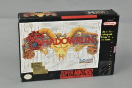 SHADOWRUN NINTENDO SNES GAME, NSTC version, includes the box, manual and poster, game is in