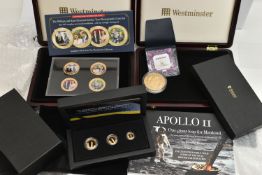 A BOXED 3 COIN SET OF GOLD COINS, to include full, half and quarter Sovereigns in 22ct gold,