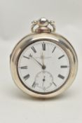 A SILVER PAIR CASE, OPEN FACE POCKET WATCH, key wound, round white dial signed 'Blundell & Martin
