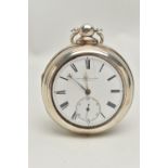 A SILVER PAIR CASE, OPEN FACE POCKET WATCH, key wound, round white dial signed 'Blundell & Martin