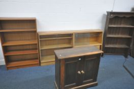 A SELECTION OF OCCASIONAL FURNITURE, to include a teak open bookcase, width 76cm x depth 29cm x