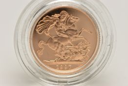 ROYAL MINT FULL GOLD PROOF SOVEREIGN COIN QUEEN ELIZABETH II 1997, .916 fine, 7.98 gram, 22.05mm,