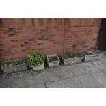 FIVE VARIOUS WEATHERED COMPOSITE BRICK EFFECT PLANTERS