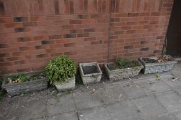 FIVE VARIOUS WEATHERED COMPOSITE BRICK EFFECT PLANTERS