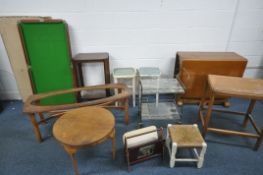 A SELECTION OF OCCASIONAL FURNITURE, to include a mid-century wire bar cart with glass shelves,