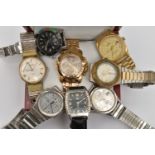 A BOX OF ASSORTED WRIST WATCHES, eight wrist watches to include a 'Seiko' quartz chronograph, a '