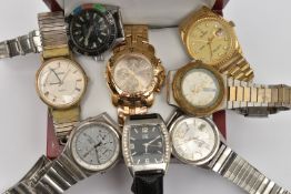 A BOX OF ASSORTED WRIST WATCHES, eight wrist watches to include a 'Seiko' quartz chronograph, a '
