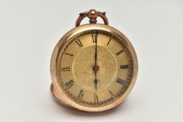 AN EARLY 20TH CENTURY LADYS OPEN FACE POCKET WATCH, key wound movement, floral dial, Roman numerals,