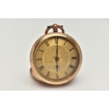 AN EARLY 20TH CENTURY LADYS OPEN FACE POCKET WATCH, key wound movement, floral dial, Roman numerals,