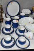 A DENBY IMPERIAL BLUE FOUR PLACE DINNER SET, comprising cups, saucers, mugs, dinner plates, side