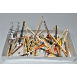 A BOX OF APPROXIMATELY FIFTY MODERN LACE MAKERS BOBBINS, mostly wooden, some with inscriptions /