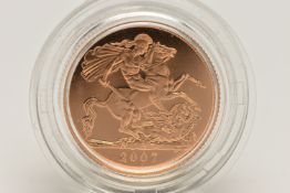 ROYAL MINT FULL GOLD PROOF SOVEREIGN ELIZABETH II 2007, .915 fine, 7.98 gram, 22.05mm, mintage 11,
