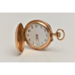 A LADYS YELLOW METAL AND ENAMEL FULL HUNTER POCKET WATCH, manual wind, case detailed with painted