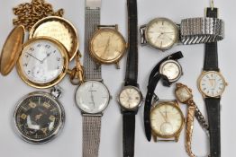 A BAG OF ASSORTED WATCHES, eight wristwatches, names to include Helvetia, Tissot, Timex, Citron,