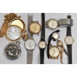 A BAG OF ASSORTED WATCHES, eight wristwatches, names to include Helvetia, Tissot, Timex, Citron,