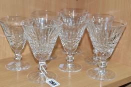 SEVEN WATERFORD CRYSTAL GLASSES, in the Tranmore pattern, comprising two large wine glasses, and