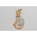 A 9CT GOLD FELINE PENDANT, a yellow gold cat, set with circular cut cubic zirconia to the body,