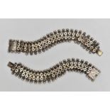 TWO VICTORIAN WHITE METAL BRACELETS, two matching bracelets comprised of two rows of star links