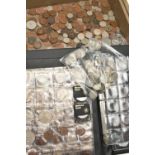 A PLASTIC TRAY OF MAINLY UK COINAGE TO INCLUDE:20th Century uk coinage in two Coin albums with a