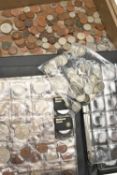 A PLASTIC TRAY OF MAINLY UK COINAGE TO INCLUDE:20th Century uk coinage in two Coin albums with a