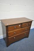 A SOLID OAK CHEST OF TWO SHORT OVER TWO LONG DRAWERS, width 107cm x depth 48cm x height 83cm (