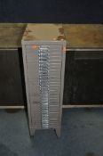 A GREY METAL 30 DRAWER FILE CABINET with chromed handles width 29cm X depth 41cm X height 99cm