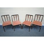 A SET OF FOUR MID CENTURY AFROMOSIA TEAK CHAIRS, with pink upholstered seats (condition report: -