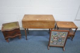 A VICTORIAN WALNUT PEMBROOKE TABLE, with two drawers each end on turned legs, open width 84 cm x