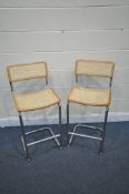 A PAIR OF MARCEL BREUER BEECH AND CHROME HIGH CHAIRS, with bergère seats and back, stamped made in