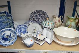 A GROUP OF CERAMICS, to include a Chinese blue and white warming plate decorated with birds, a large
