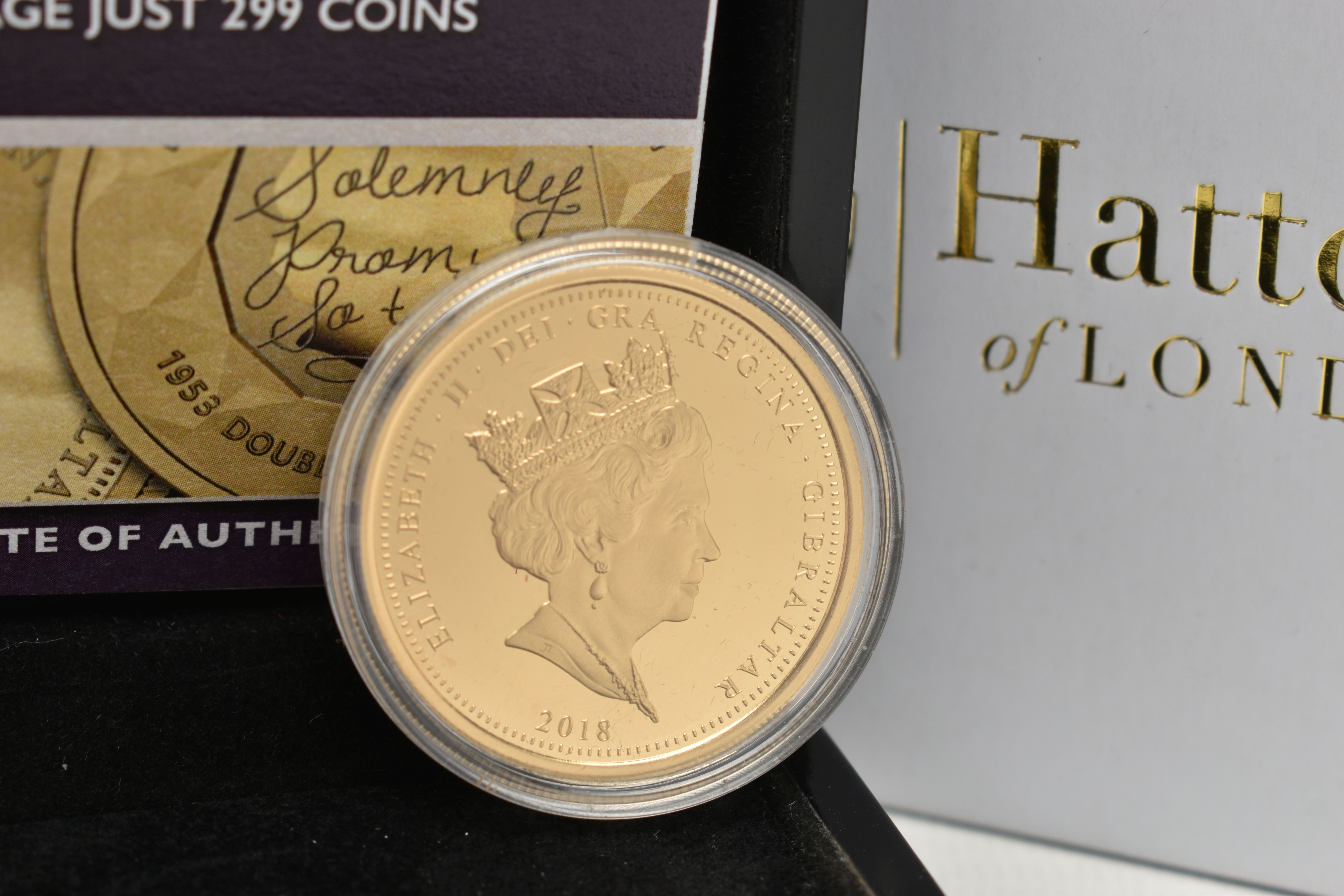 THE 2018 SAPPHIRE JUBILEE BOXED DOUBLE SOVEREIGN, Queen Elizabeth 22ct gold, 16 grams, 299 - Image 2 of 2