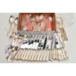 A BOX OF LOOSE 'DAVENPORT AND SULLIVAN' CUTLERY, to include 12 x dinner forks, 12 x dinner knives,