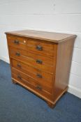 AN EDWARDIAN WALNUT CHEST OF TWO SHORT OVER THREE DRAWERS, width 104cm x depth 52cm x height