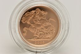 ROYAL MINT FULL GOLD PROOF SOVEREIGN COIN QUEEN ELIZABETH II 2003, .916 fine, 7.98 gram, 22.05mm