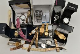 A BOX OF ASSORTED WRISTWATCHES, seventeen wristwatches, names to include 'Fossil, Montine,