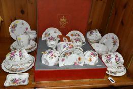 A BOXED ROYAL CROWN DERBY 'DERBY POSIES' PATTERN TEA SET, together with a loose tea set,