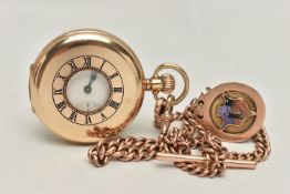 A 9CT GOLD HALF HUNTER POCKET WATCH, manual wind, white dial signed 'Waltham', Arabic numerals,