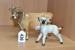 TWO BESWICK FARM ANIMAL FIGURES, comprising Jersey Cow Champion 'Newton Tinkle' model no 1345,