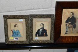 A PAIR OF VICTORIAN WATERCOLOUR AND PENCIL PORTRAITS OF A GENTLEMAN AND A LADY, initialled J.R.N.,