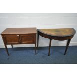 AN EDWARDIAN MAHOGANY TWO DOOR WASHSTAND, width 92cm x depth 45cm x height 77cm, along with a