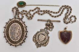AN ASSORTMENT OF LATE 19TH CENTURY AND EARLY 20TH CENTURY JEWELLERY ITEMS, to include a large